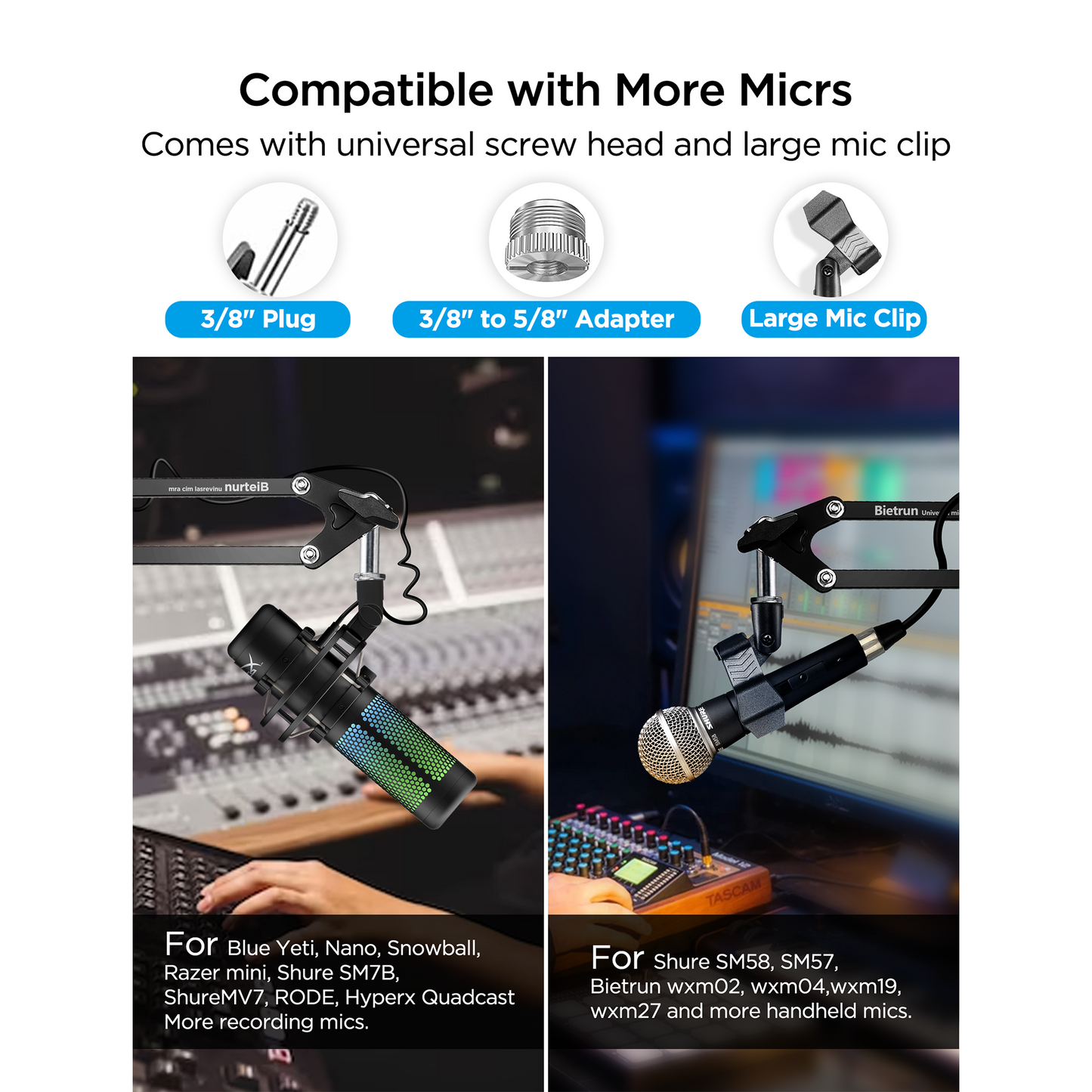 Soporte de escritorio con brazo articulado para micrófono Wave/Blue Yeti/Hyperx Quadcast/SM7B/SM58/MV7. Soporte de escritorio de tijera ajustable, resistente y de metal, mejorado, con pinza de mano y adaptador de 3/8" a 5/8".