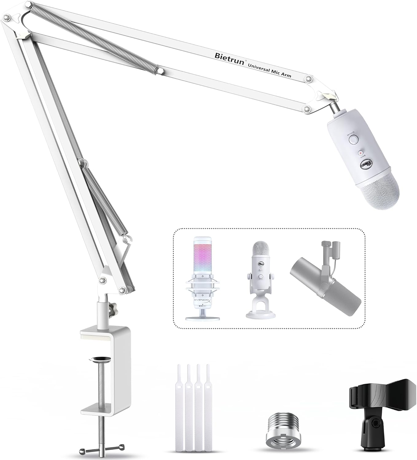 Soporte de escritorio con brazo articulado para micrófono Wave/Blue Yeti/Hyperx Quadcast/SM7B/SM58/MV7. Soporte de escritorio de tijera ajustable, resistente y de metal, mejorado, con pinza de mano y adaptador de 3/8" a 5/8".