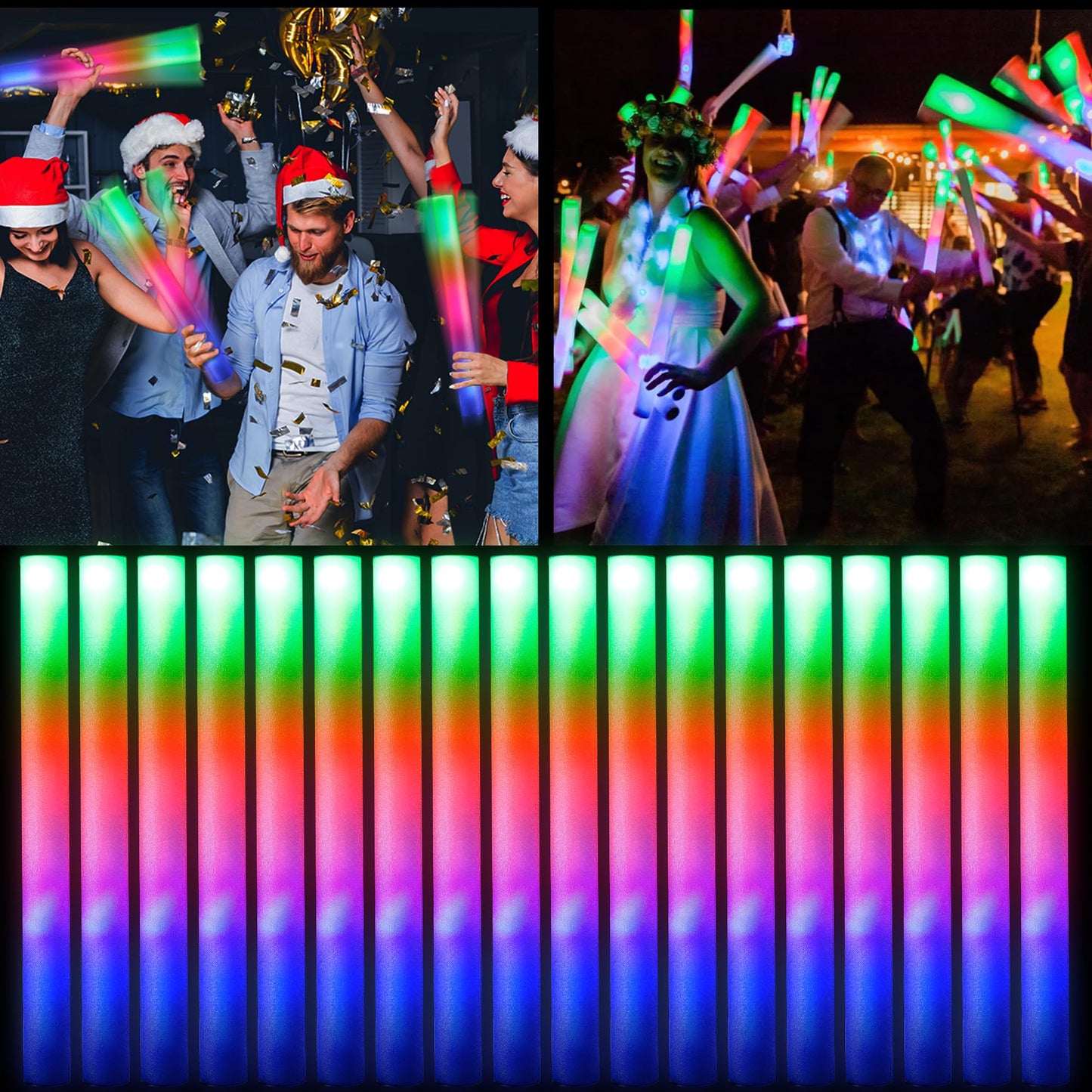Foam Glow Sticks, Glow Sticks Bulk Party Pack, LED Light up Foam Stick for Wedding with 3 Modes Colorful Flashing, Neon Party Favors Supplies for Birthday, Carnival, Concert