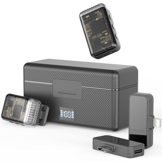 Wireless Lavalier Microphone for iPhone/AndroidPhone/iPad with Lightning & Type-C 2 Receiver, Noise Cancelling/Echo/48kHz 24-bit/164ft Range/Rechargeable Case of 30 hrs Work Time for TikTok, Vlogging