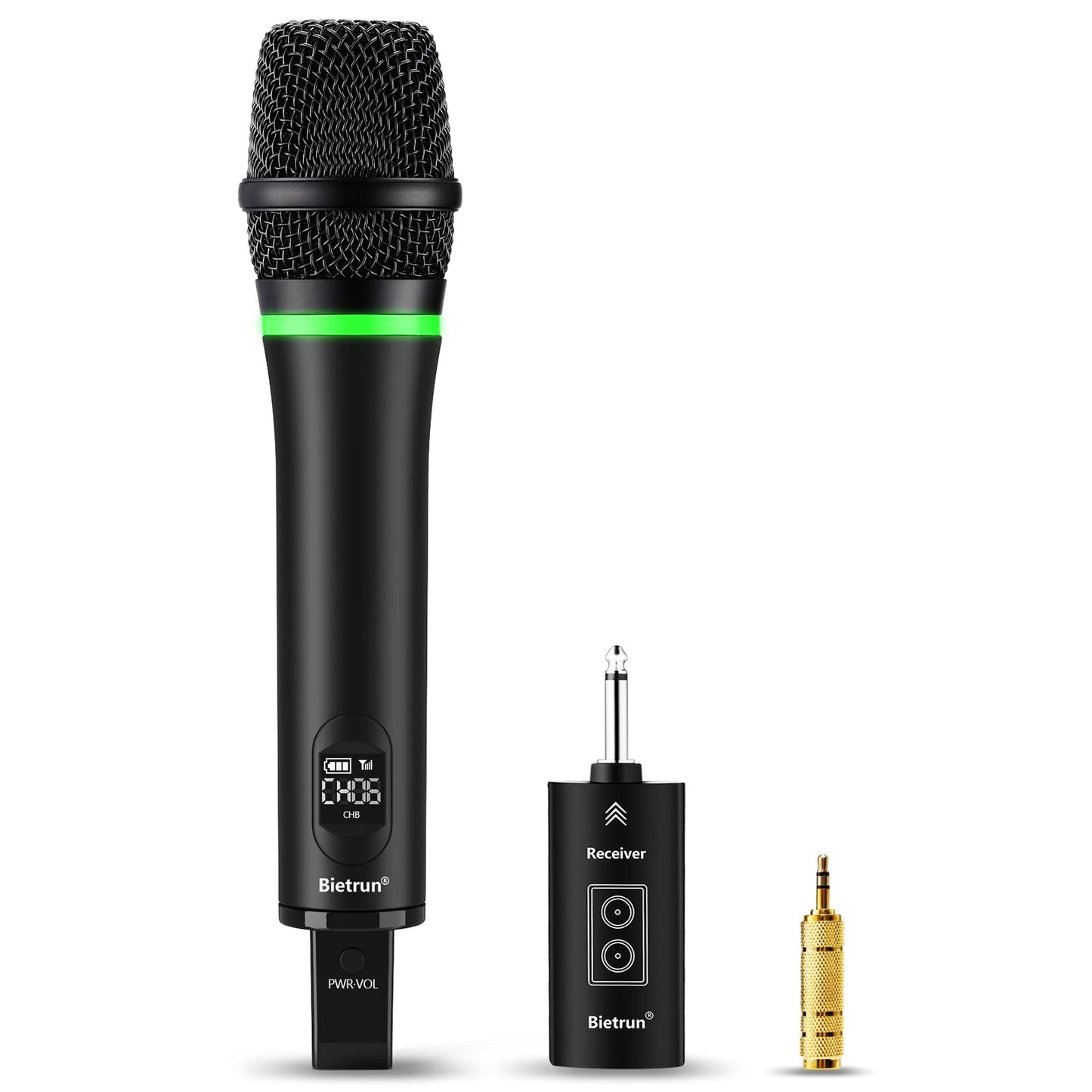 Bietrun Wireless Microphone Rechargeable, 168FT Range Bluetooth Microphone Wireless (Work 7 hrs) with 1/4'' Output, UHF Metal Handheld Dynamic Mic for Karaoke Machine/PA System/Speaker/Church/Wedding