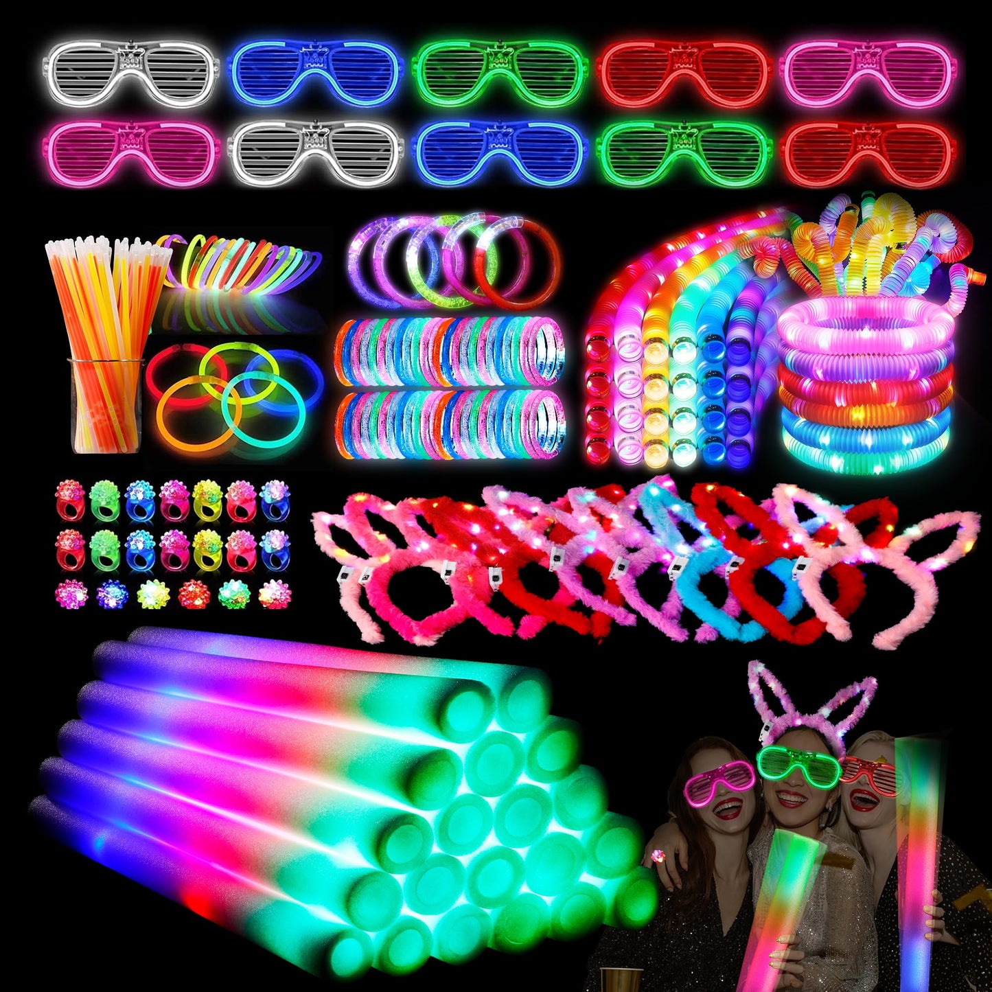 144 PCS Glow Party Supplies, Halloween Party Favor, 24 PCS Foam Glow Sticks,100 PCS Glow Sticks, Glow in the Dark Light Up Party Favors for Dance Floor, Birthday, Weddings Parties