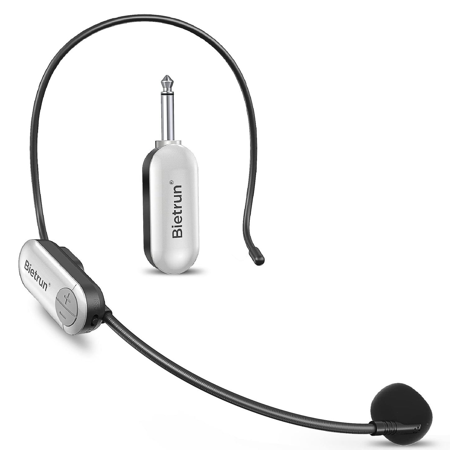 Bietrun Wireless Microphone Headset with 1/4''Plug, 165ft Range, UHF Wireless Headset Mic & Handheld Mic 2 in 1, for Karaoke Speaker, Amplifier, Mic Speakers, PA System, Teaching, Fitness (Black)