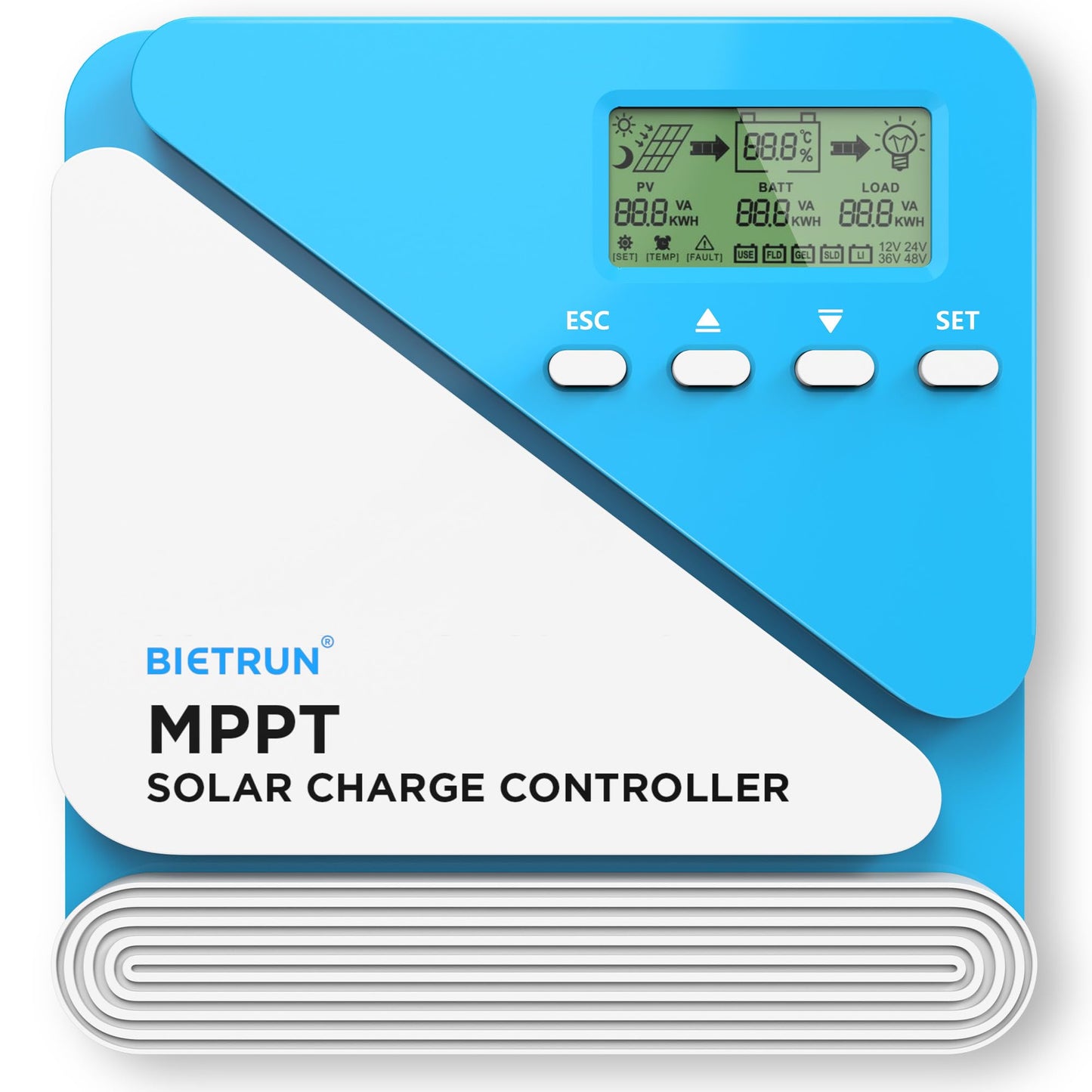 50A 12V/24V MPPT Solar Charge Controller with Bluetooth&WiFi APP Control, Output Power 600W (12V)/120W (24V), Max PV Input 100V, for LiFePO4, SLD, Gel, FLD, AGM Battery, for Renogy, SunPower PV System