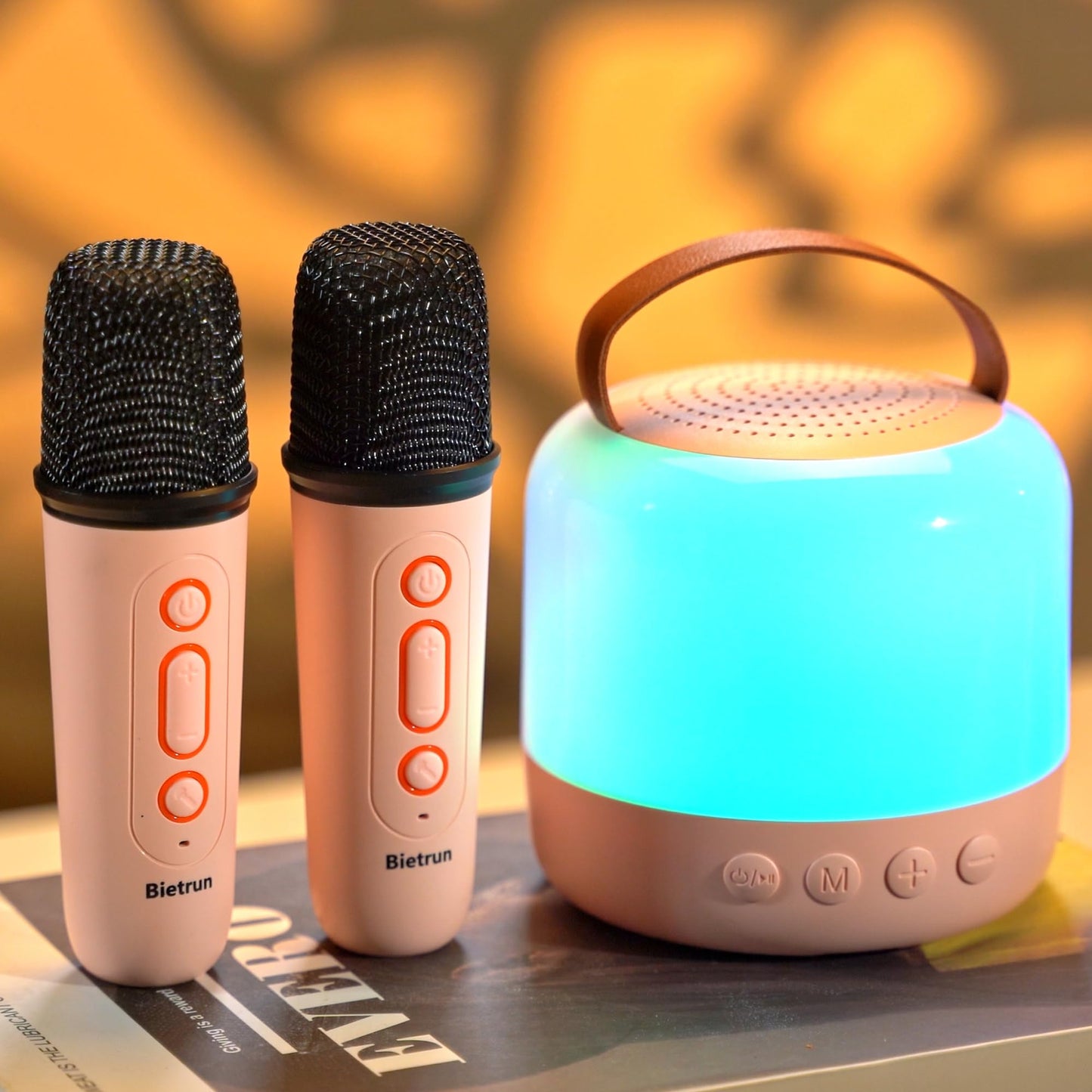 Mini Karaoke Machine with 2 Wireless Microphones for 5 Years Old Kids, Rechargeable Portable Bluetooth Karaoke Singing Speaker with Voice Changing, RGB Light, for Birthday, Family, Home Party Gift