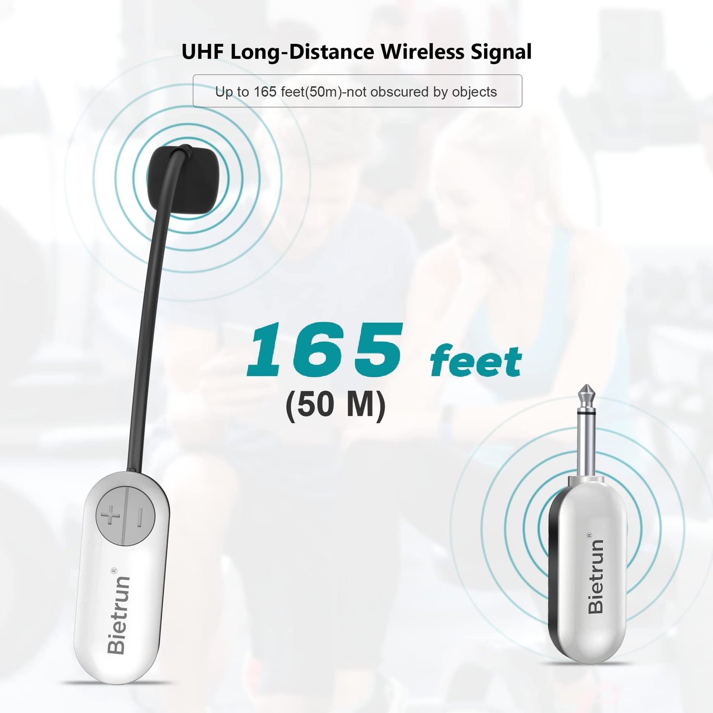 Bietrun Wireless Microphone Headset with 1/4''Plug, 165ft Range, UHF Wireless Headset Mic & Handheld Mic 2 in 1, for Karaoke Speaker, Amplifier, Mic Speakers, PA System, Teaching, Fitness (Black)
