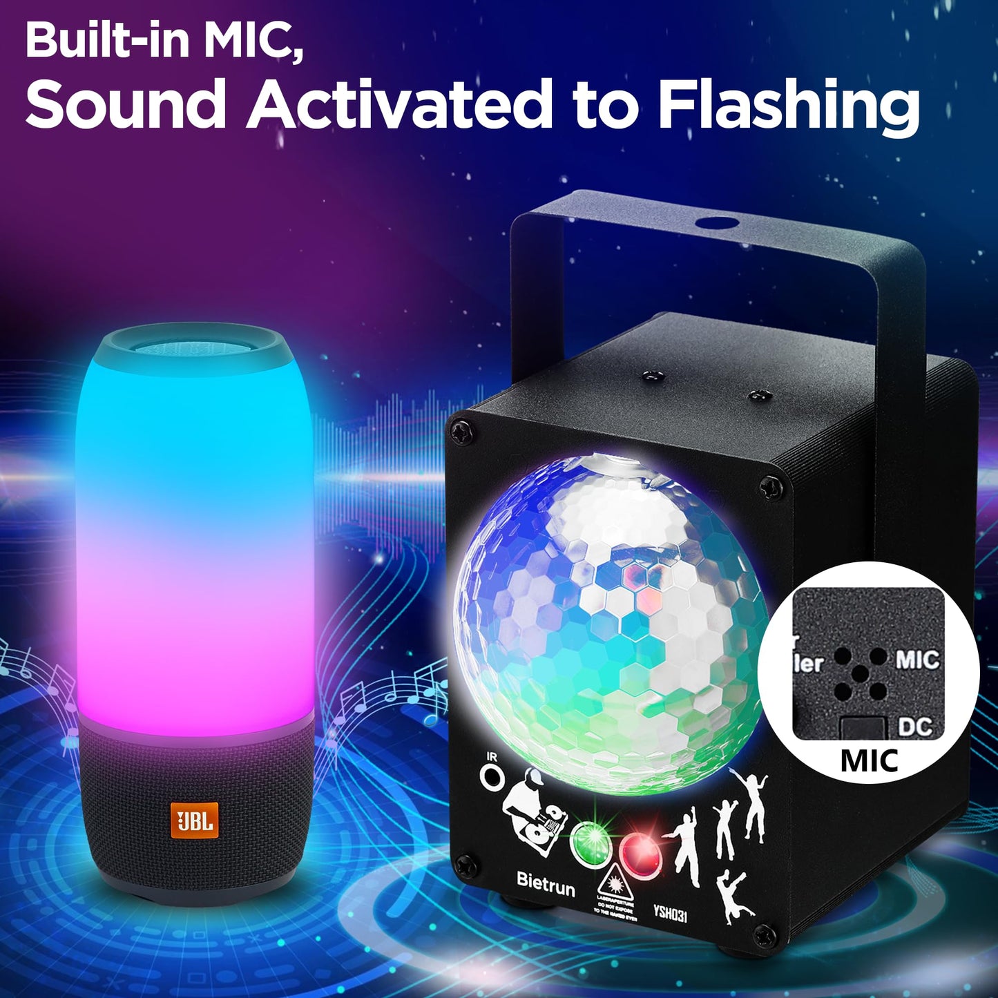 Party Dj Disco Stage Light with Sound Activated and 60 Color Changing, Bietrun Led RGB Laser Rave Flashing Strobe Lights with Remote Control for Parties, Wedding, Dance Floor, Bar, DJ, Birthday, KTV