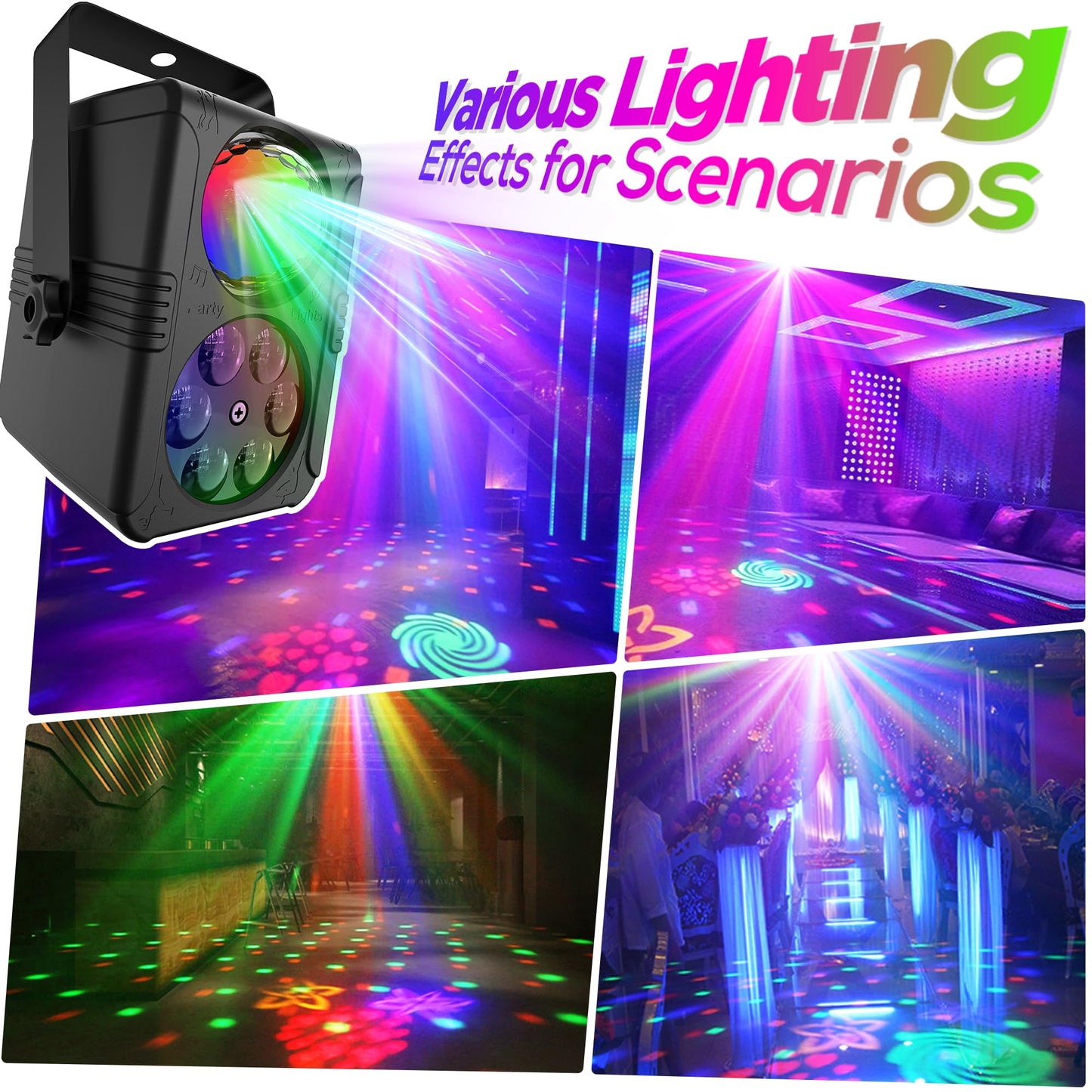 Luces de fiesta, bola de discoteca, luz de discoteca para DJ, activada por sonido para interiores, salas, exteriores, pistas de baile, fiestas, cumpleaños, fiestas, karaoke, Halloween, Navidad, bodas, espectáculos, bares, clubes, decoraciones.