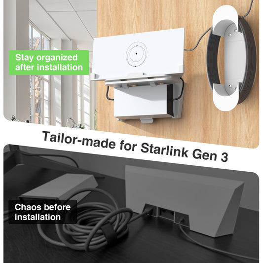 Starlink Gen 3 Router Mount 2 in 1, with Cable Caddy, Starlink Standard V3 Mesh Router and Star Link Gen 3 Power Supply Mounting Kit, Wall Holder Mesh Node Holder