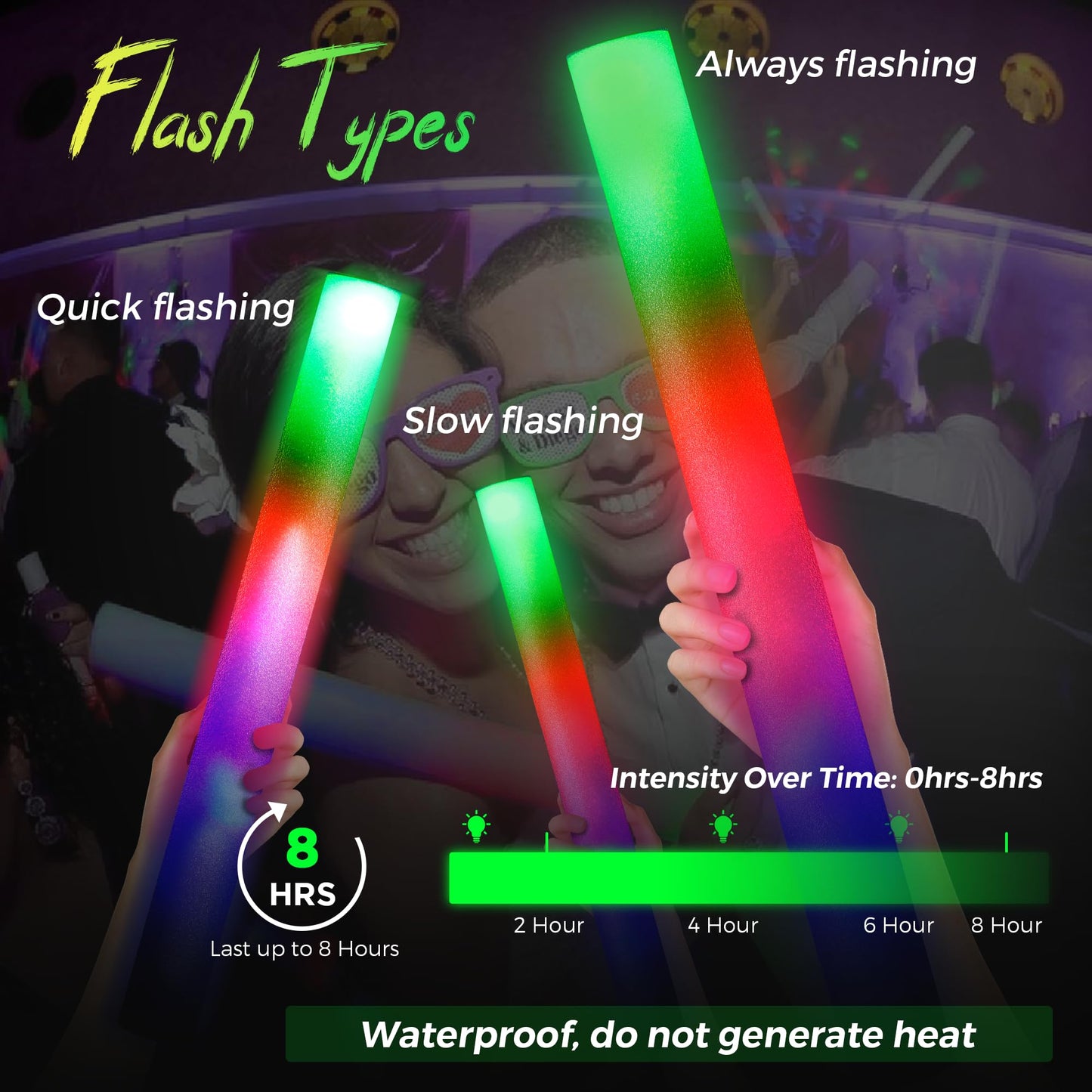 Foam Glow Sticks, Glow Sticks Bulk Party Pack, LED Light up Foam Stick for Wedding with 3 Modes Colorful Flashing, Neon Party Favors Supplies for Birthday, Carnival, Concert