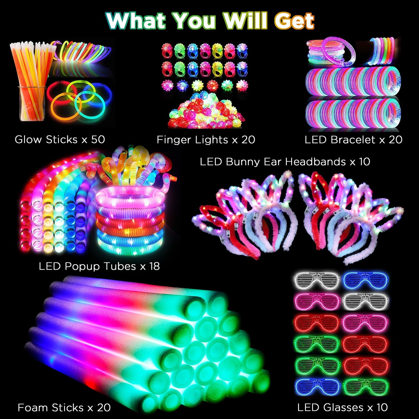 144 PCS Glow Party Supplies, Halloween Party Favor, 24 PCS Foam Glow Sticks,100 PCS Glow Sticks, Glow in the Dark Light Up Party Favors for Dance Floor, Birthday, Weddings Parties