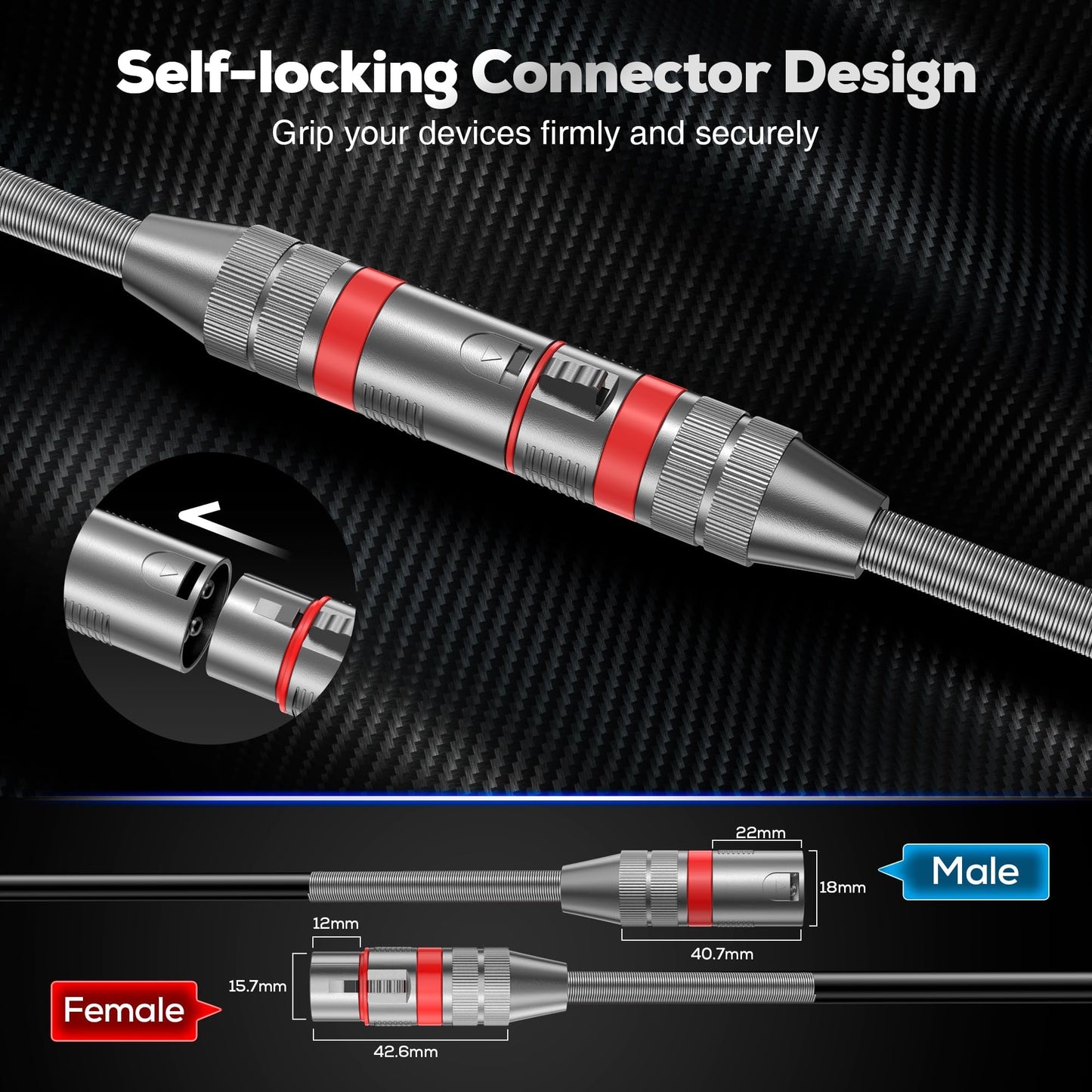 XLR Cables, Premium Heavy Duty Balanced Microphone Cable with 3-Pin XLR Male to Female Microphone Cord Connector Compatible with Microphones,Mixer,Speaker Systems,Preamps and More
