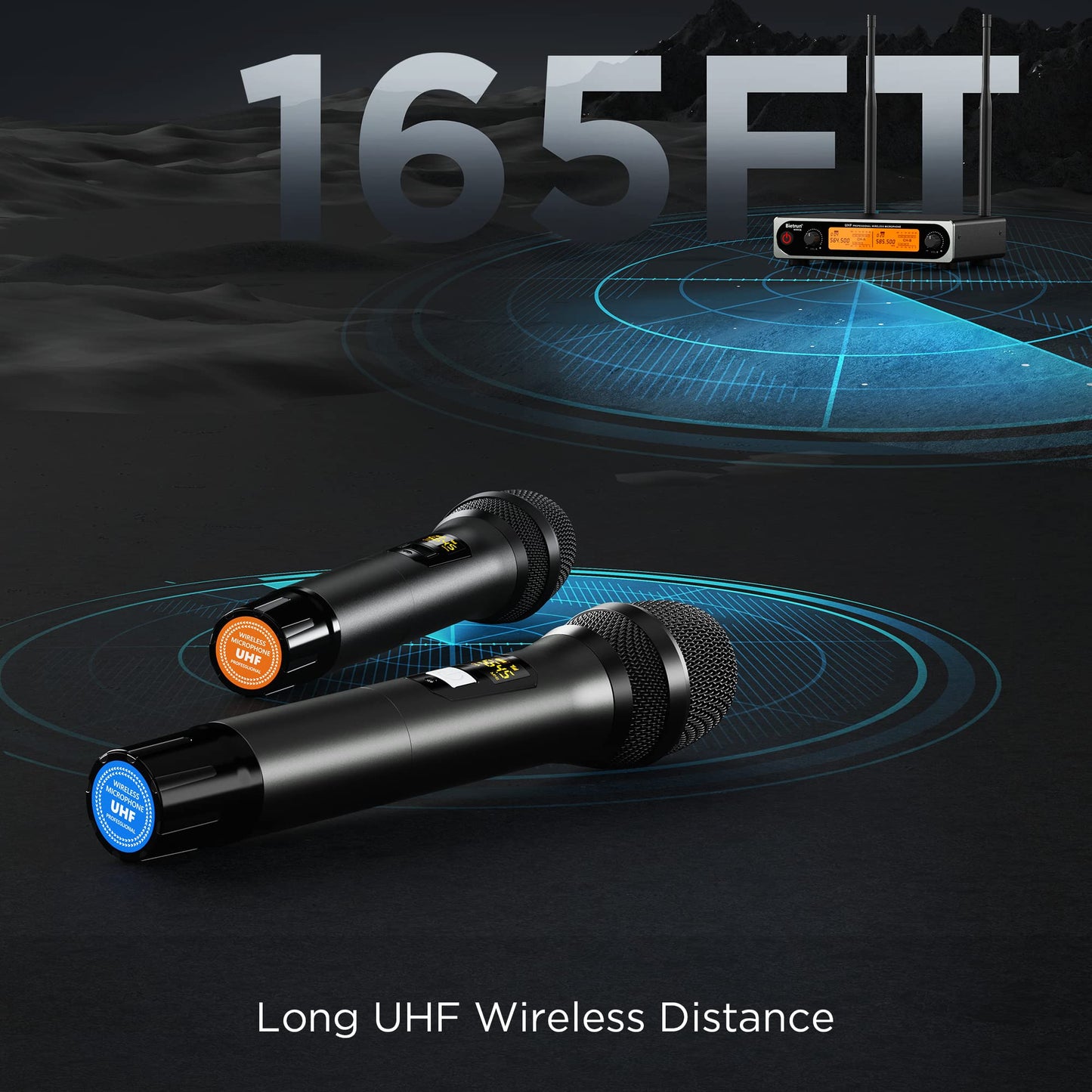 Bietrun Wireless XLR Microphone System, 165 ft Range, Professional UHF Dual Metal Cordless Dynamic Handheld Microphone with XLR Cable for Audio Mixer, Amplifier, Karaoke, Church, Speech, Wedding