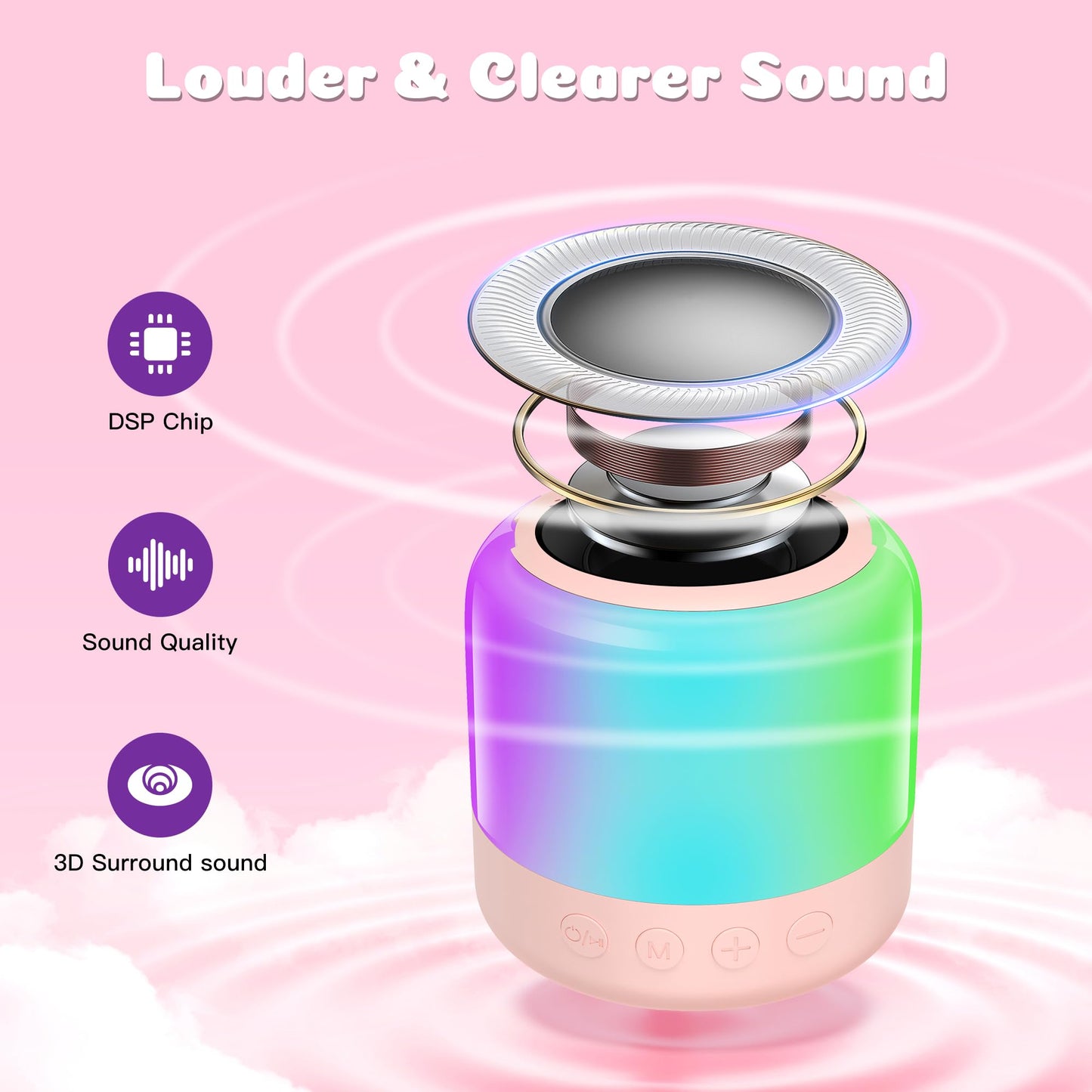 Mini Karaoke Machine with 2 Wireless Microphones for 5 Years Old Kids, Rechargeable Portable Bluetooth Karaoke Singing Speaker with Voice Changing, RGB Light, for Birthday, Family, Home Party Gift