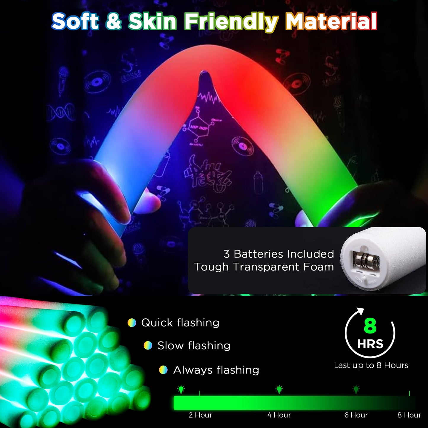 144 PCS Glow Party Supplies, Halloween Party Favor, 24 PCS Foam Glow Sticks,100 PCS Glow Sticks, Glow in the Dark Light Up Party Favors for Dance Floor, Birthday, Weddings Parties