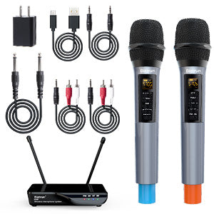 Bietrun Wireless Microphone with Echo/Treble/Bass, UHF 160ft Range, Dual UHF Cordless Dynamic Mic Handheld Microphone System for Home Karaoke, Meeting, Party, Wedding(Receiver with Bluetooth)