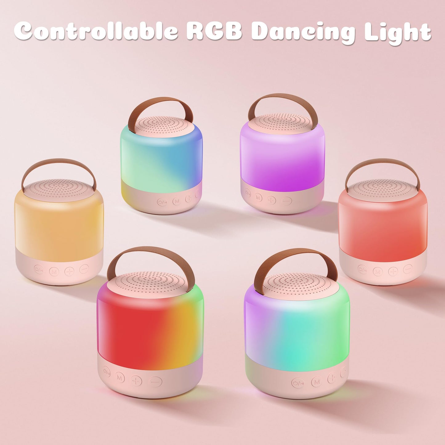 Mini Karaoke Machine with 2 Wireless Microphones for 5 Years Old Kids, Rechargeable Portable Bluetooth Karaoke Singing Speaker with Voice Changing, RGB Light, for Birthday, Family, Home Party Gift