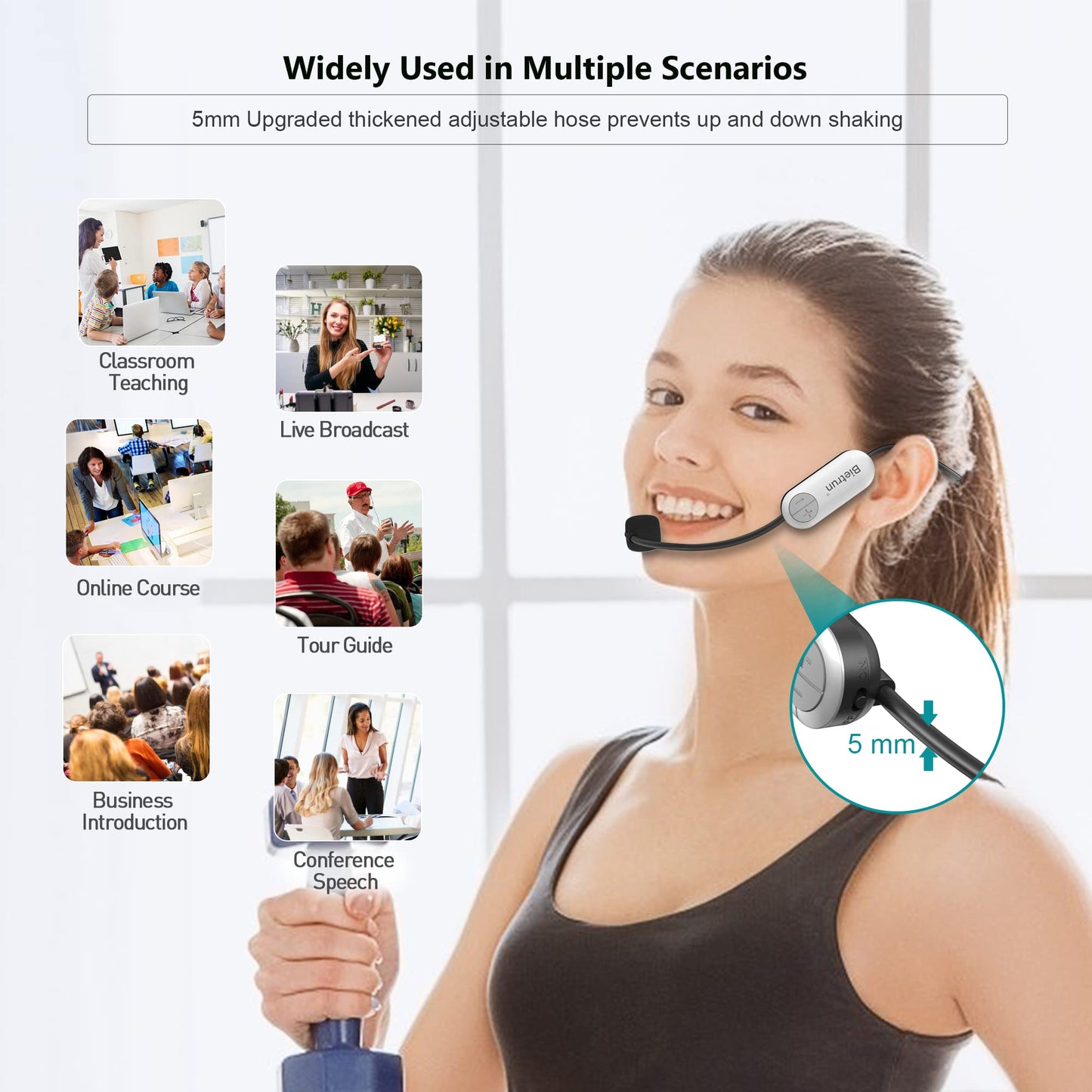Bietrun Wireless Microphone Headset with 1/4''Plug, 165ft Range, UHF Wireless Headset Mic & Handheld Mic 2 in 1, for Karaoke Speaker, Amplifier, Mic Speakers, PA System, Teaching, Fitness (Black)