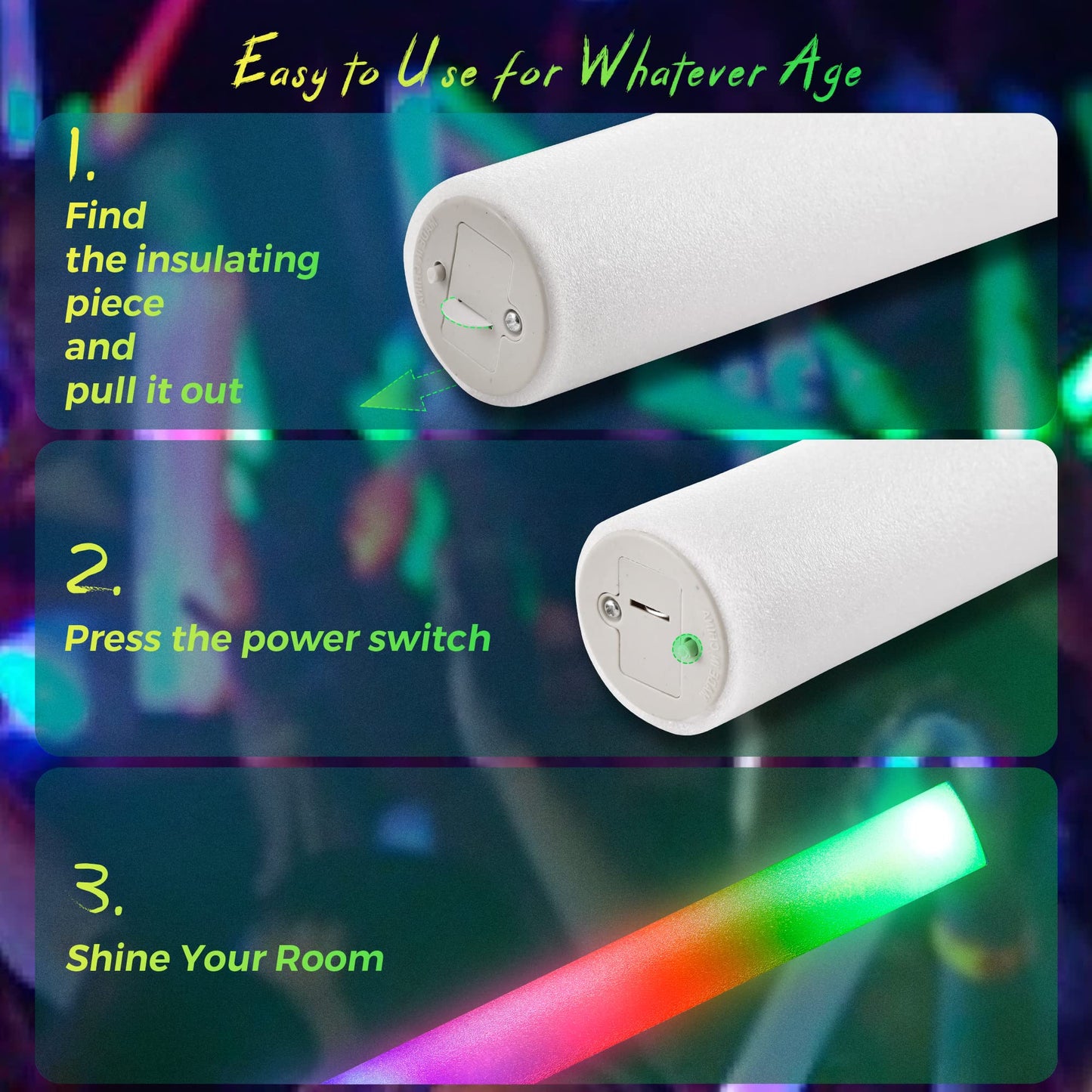 Foam Glow Sticks, Glow Sticks Bulk Party Pack, LED Light up Foam Stick for Wedding with 3 Modes Colorful Flashing, Neon Party Favors Supplies for Birthday, Carnival, Concert