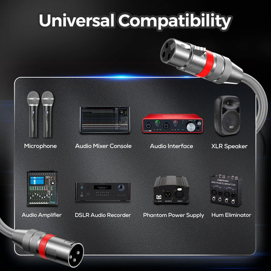 XLR Cables, Premium Heavy Duty Balanced Microphone Cable with 3-Pin XLR Male to Female Microphone Cord Connector Compatible with Microphones,Mixer,Speaker Systems,Preamps and More