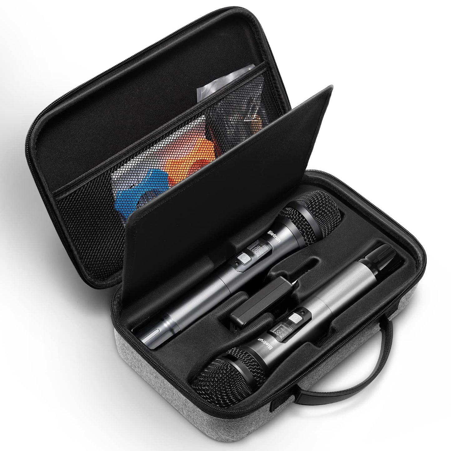 Estuche para micrófono inalámbrico para sistema de dos micrófonos inalámbricos JBL y micrófonos inalámbricos Bietrun WXM 02/WXM 04/WXM 19/WXM19A/WXM 21. Estuche exterior rígido de EVA para almacenamiento de micrófono portátil. Solo estuche.