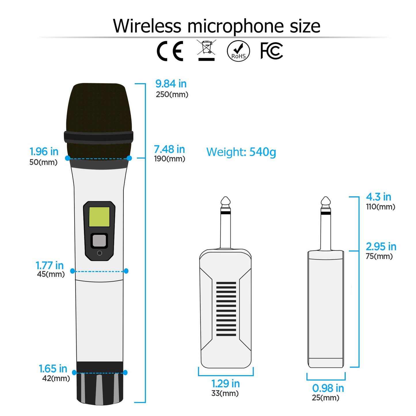 Bietrun Wireless Microphone, Professional UHF Metal Dual Handheld Cordless Dynamic Mic System Set with Rechargeable Receiver, 1/4‘’Output, Plug and Play, Instrument-Wireless-Mics for Karaoke, Wedding