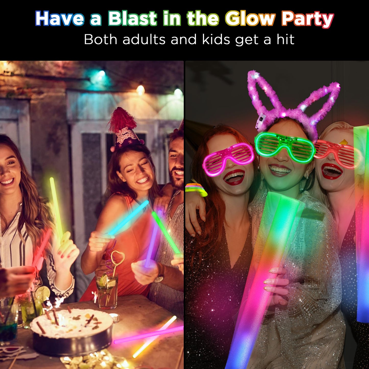 138Pcs Glow Party Supplies, Glow in the Dark Party Supplies, 10Pcs Foam Glow Sticks,50Pcs Glow Sticks,10Pcs LED Glasses,10Pcs LED Bunny Ear Headband,20Pcs LED Ring,18Pcs Pop Tubes,20 LED Bracelet