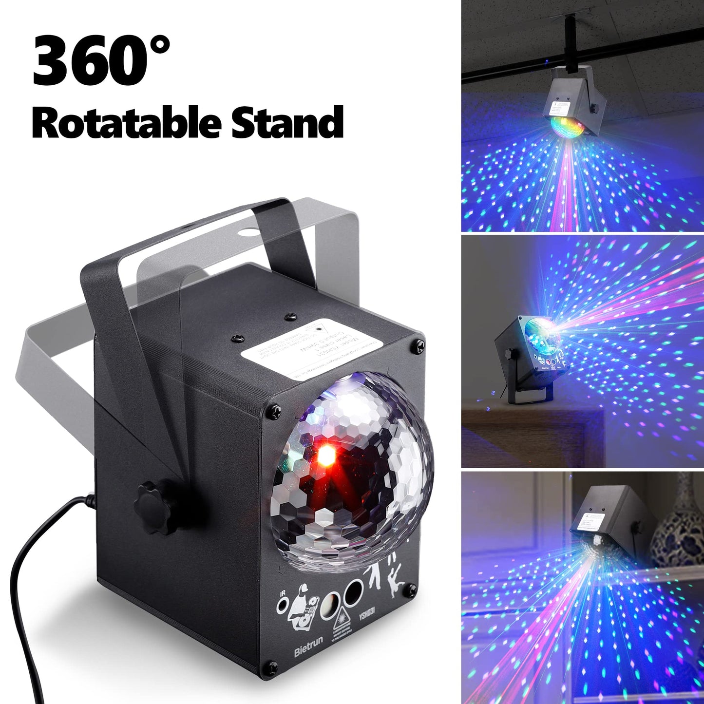 Party Dj Disco Stage Light with Sound Activated and 60 Color Changing, Bietrun Led RGB Laser Rave Flashing Strobe Lights with Remote Control for Parties, Wedding, Dance Floor, Bar, DJ, Birthday, KTV