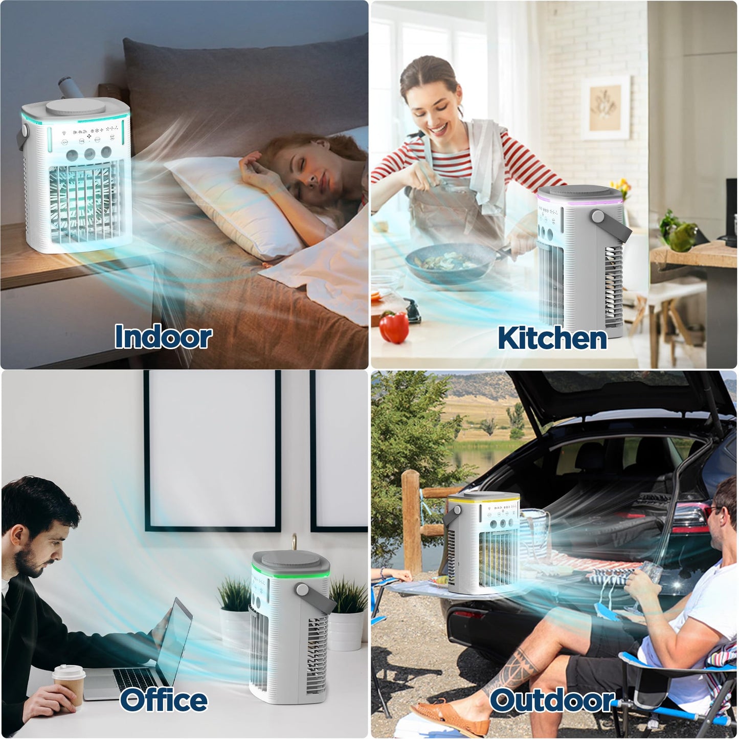 Portable Air Conditioners Fans, 4 in 1 Humidifier/Air Conditioner/Fan/Night Light, 3 Wind Speed & Spray, 2-8H Timer, Personal Mini Evaporative Air Cooling Fan with Remote, for Home/Office/Bedroom