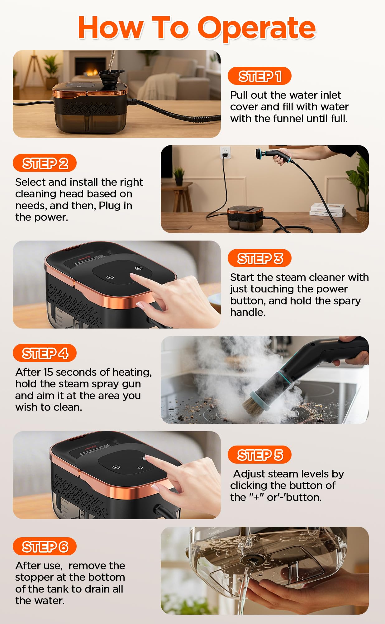 Steam Cleaner for Home & Car, 6 Level Adjustable Steam, 15s Fast Heat-Up, 43oz Large Tank, 1500W Handheld Steam Cleaner for Car Detailing, Home, Wall Tile, Grout, Furniture with 20 Pcs Accessories