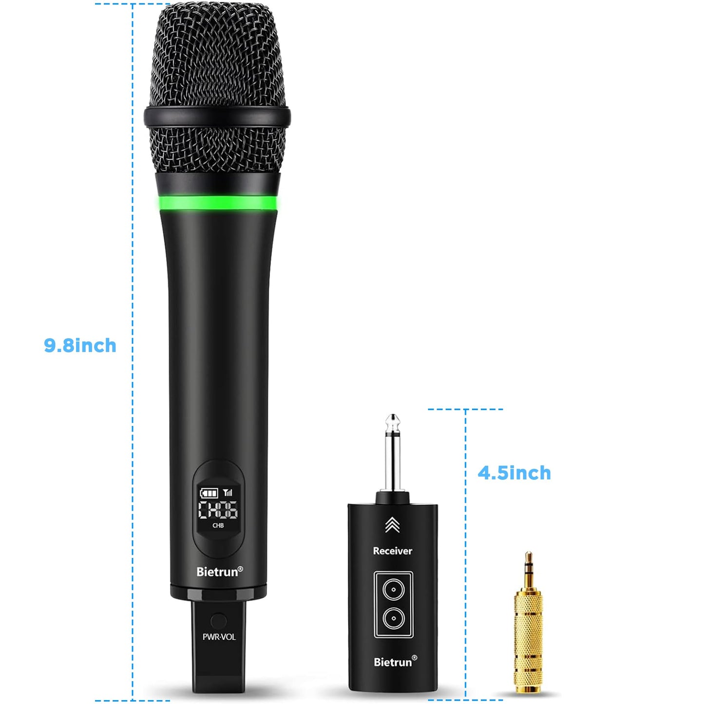 Bietrun Wireless Microphone Rechargeable, 168FT Range Bluetooth Microphone Wireless (Work 7 hrs) with 1/4'' Output, UHF Metal Handheld Dynamic Mic for Karaoke Machine/PA System/Speaker/Church/Wedding