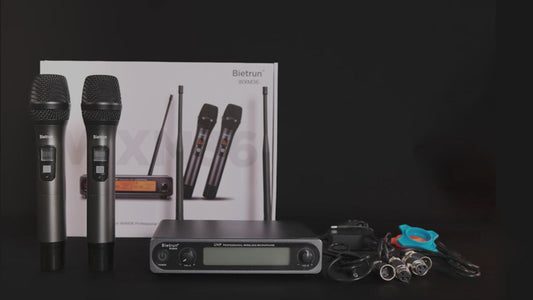 Sistema de micrófono inalámbrico XLR Bietrun, alcance de 50 m, micrófono de mano dinámico inalámbrico UHF profesional de metal dual con cable XLR para mezclador de audio, amplificador, karaoke, iglesia, discursos y bodas.