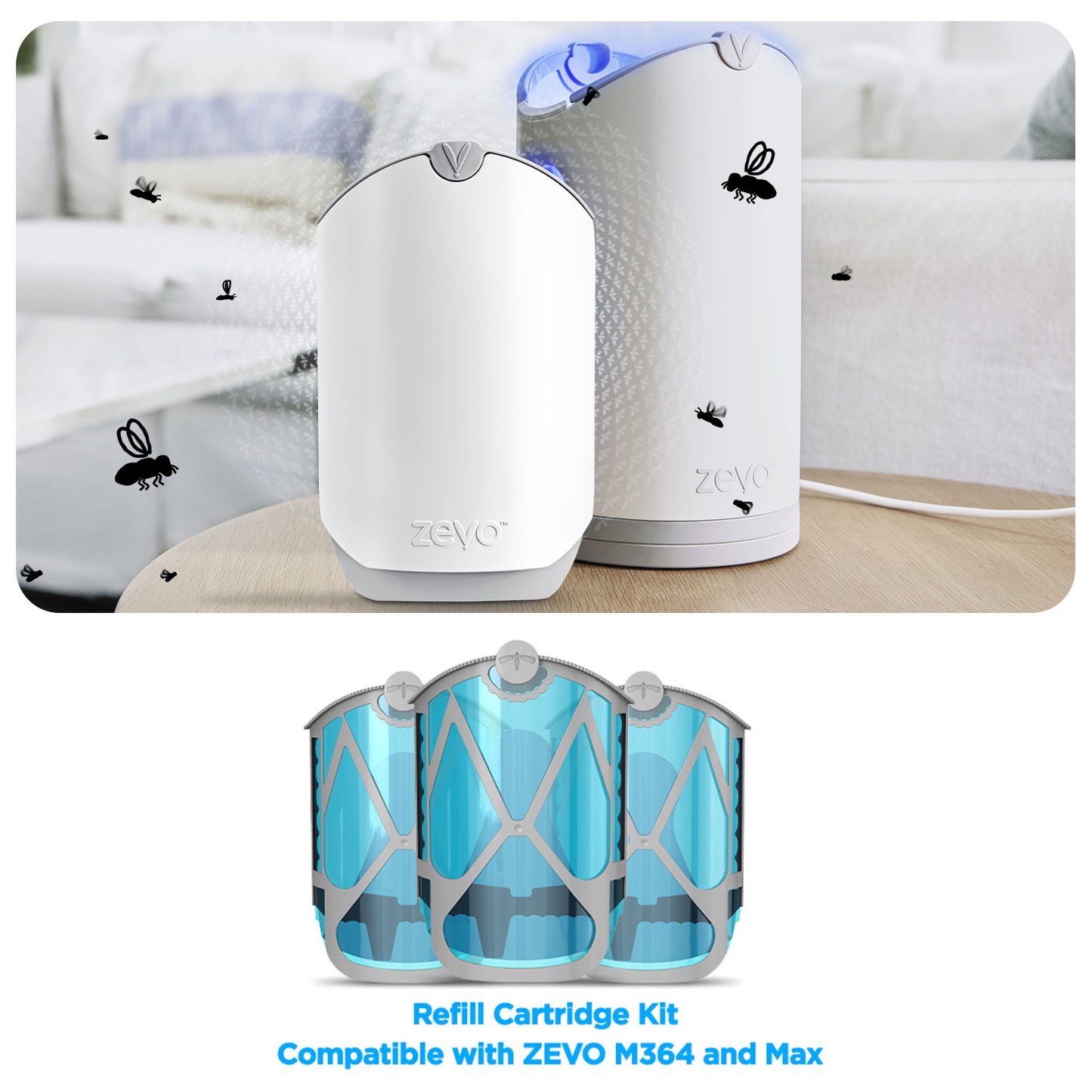 Refill Cartridge Kit Replacement Compatible with ZEVO M364 and ZEVO Max Plug-in Light Flying Insect Trap Refill for Indoors Refill Replacement Sticky Pads for Bug Catcher