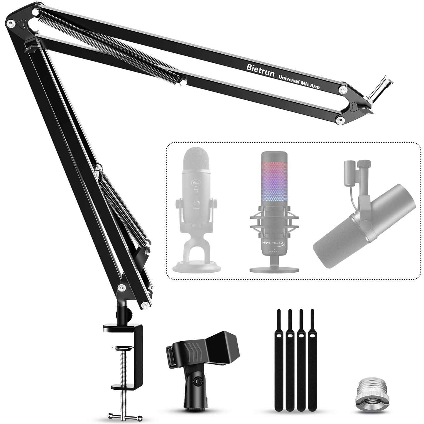 Microphone Boom Arm Desk Mount for Wave/Blue Yeti/Hyperx Quadcast/SM7B/SM58/MV7, Upgraded Metal Stable Heavy Duty Adjustable Scissor Desk Microphone Stand with Handheld Mic Clip, 3/8" to 5/8" Adapter