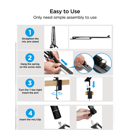 Microphone Boom Arm Desk Mount for Wave/Blue Yeti/Hyperx Quadcast/SM7B/SM58/MV7, Upgraded Metal Stable Heavy Duty Adjustable Scissor Desk Microphone Stand with Handheld Mic Clip, 3/8" to 5/8" Adapter