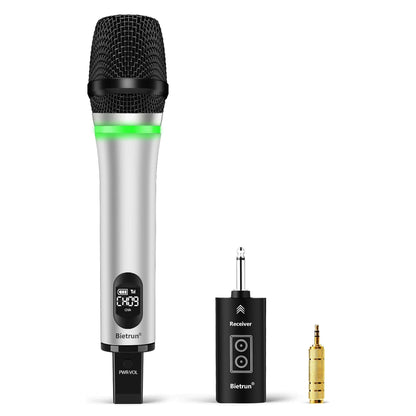 Bietrun Wireless Microphone Rechargeable, 168FT Range Bluetooth Microphone Wireless (Work 7 hrs) with 1/4'' Output, UHF Metal Handheld Dynamic Mic for Karaoke Machine/PA System/Speaker/Church/Wedding