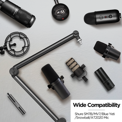 Bietrun Mic Arm Desk Mount(Longer)for Shure SM7B/MV7/Blue Yeti/Nano/Hyperx Quadcast, Adjustable 360° Rotatable Universal Heavy Duty Metal Mic Arm with 3/8" to 5/8" Adapter, Cable Trough, Headset Hook