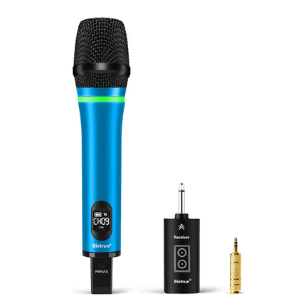 Bietrun Wireless Microphone Rechargeable, 168FT Range Bluetooth Microphone Wireless (Work 7 hrs) with 1/4'' Output, UHF Metal Handheld Dynamic Mic for Karaoke Machine/PA System/Speaker/Church/Wedding