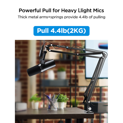 Microphone Boom Arm Desk Mount for Wave/Blue Yeti/Hyperx Quadcast/SM7B/SM58/MV7, Upgraded Metal Stable Heavy Duty Adjustable Scissor Desk Microphone Stand with Handheld Mic Clip, 3/8" to 5/8" Adapter