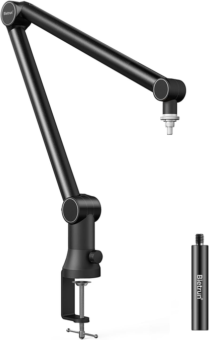 Bietrun Mic Arm Desk Mount(Longer)for Shure SM7B/MV7/Blue Yeti/Nano/Hyperx Quadcast, Adjustable 360° Rotatable Universal Heavy Duty Metal Mic Arm with 3/8" to 5/8" Adapter, Cable Trough, Headset Hook