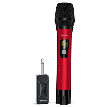 Bietrun Wireless Microphone Only for Mic Input, UHF Metal Dynamic Handheld Multipurpose Mic with Rechargeable Receiver (Work 4hs), 160ft Range, for Karaoke Machine, Amplifier Speaker, Mixer, Church