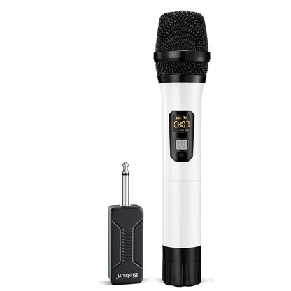 Bietrun Wireless Microphone Only for Mic Input, UHF Metal Dynamic Handheld Multipurpose Mic with Rechargeable Receiver (Work 4hs), 160ft Range, for Karaoke Machine, Amplifier Speaker, Mixer, Church