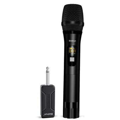 Bietrun Wireless Microphone Only for Mic Input, UHF Metal Dynamic Handheld Multipurpose Mic with Rechargeable Receiver (Work 4hs), 160ft Range, for Karaoke Machine, Amplifier Speaker, Mixer, Church