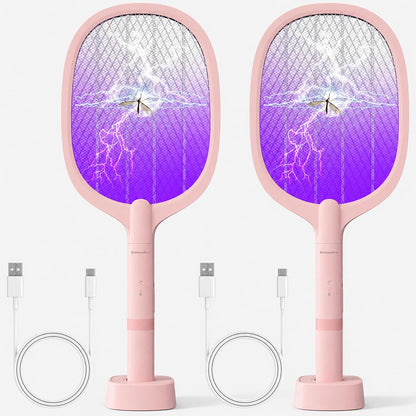 Fly Swatter Electric(2 Pack), USB-C Rechargeable Electric Mosquito Racket, Portable Handheld Cordless Electric Bug Zapper Indoor Racket to Kill Mosquitoes, Wasps, Gnats, Flies, Bugs, with Stand