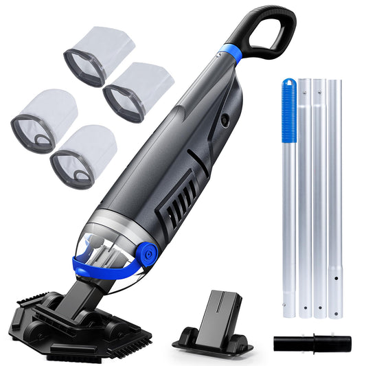Pool Vacuum for Above Ground Inground Pool with 72'' Extension Pole, 1-Hour WorkTime, 2 Cleaning Heads, 18.5 GPM Powerful Suction, Handheld Rechargeable Cordless Pool Cleaner with 4 Collection Filters