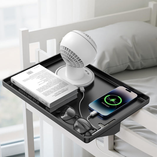 Bedside Shelf for Dorm Bunk Bed, Clip On Nightstand, Bed Side Table Tray Organizer, College Dorm Room Essentials for Girls/Guys, with Cable Management for Dormitory, Back to School