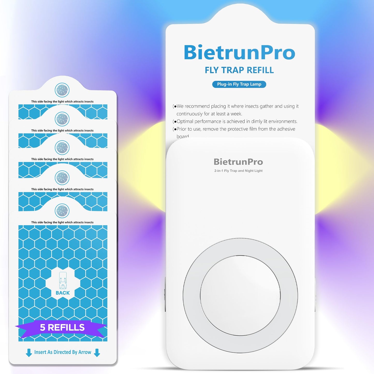 Fly Traps Indoors, Gnat Traps for House Indoor with Night Light, 3-in-1 UV/Blue/Yellow Light Plug-in Flying Insect Traps, Fruit Fly Killer, NAT Killer, Get Rid of Gnat Infestation