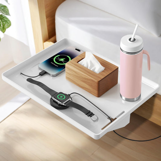 Bedside Shelf for Dorm Bunk Bed, Clip On Nightstand, Bed Side Table Tray Organizer, College Dorm Room Essentials for Girls/Guys, with Cable Management for Dormitory, Back to School