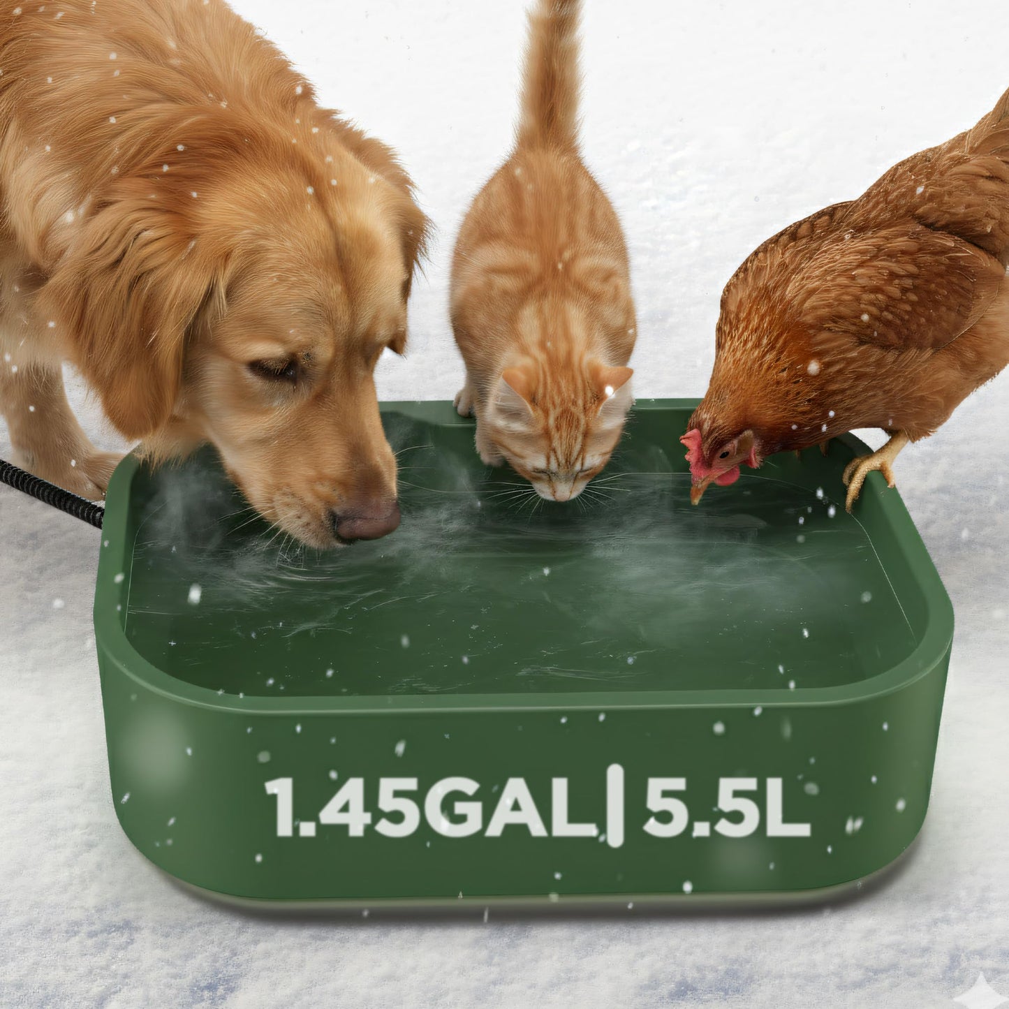 5.5L/1.45Gal Extra Large Heated Water Bowl, Indoor & Outdoor Winter Antifreezing Pet Heated Thermal Water Bowl Dish, Anti Chewy Cord, BPA-Free, Pet Products for Dog Cats Rabbit Chicken Duck Squirrel