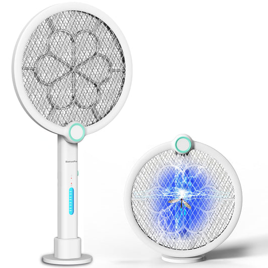 Foldable Electric Fly Swatter 3800V Bug Zapper Racket Rechargeable with UV Lights, Portable Handheld Cordless Mosquito Rackets to Kill Mosquitoes, Wasps, Gnats, Fruit Flies, Flies for Indoor Home